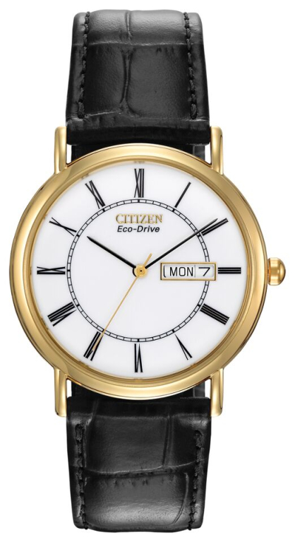 Citizen Eco-Drive White Dial Gold Plated Day-Date Mens Watch BM8242-16A