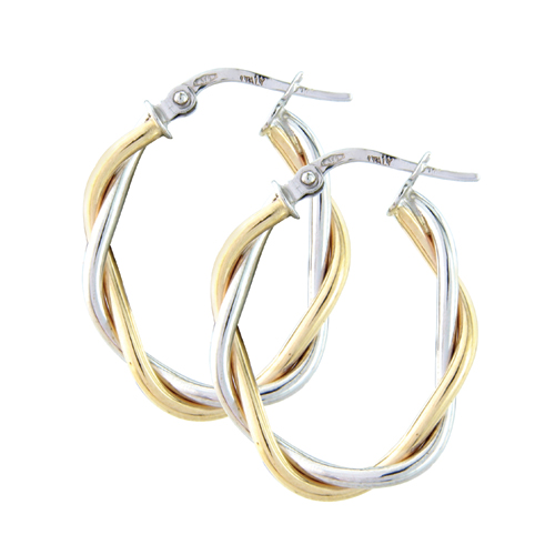 9ct Yellow & White Gold Oval Twist Hoop Earrings
