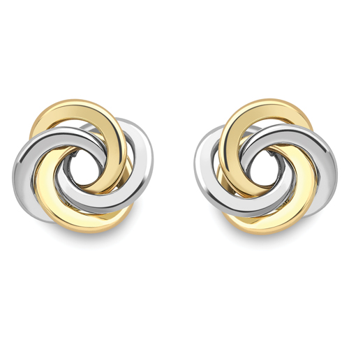 9ct Yellow & White Gold Modern Knot Stud Earrings