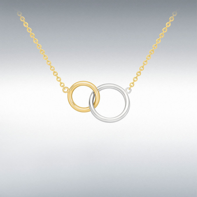 9ct Yellow & White Gold Two Tone Linked Rings Pendant Necklace