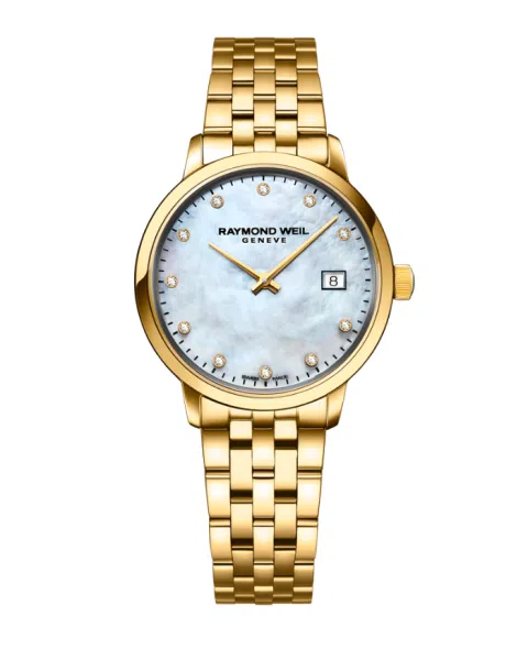 Raymond Weil Toccata Mother of Pearl Diamond Set Dial PVD Gold Plated Womens Quartz Watch 29mm 5985-P-97081