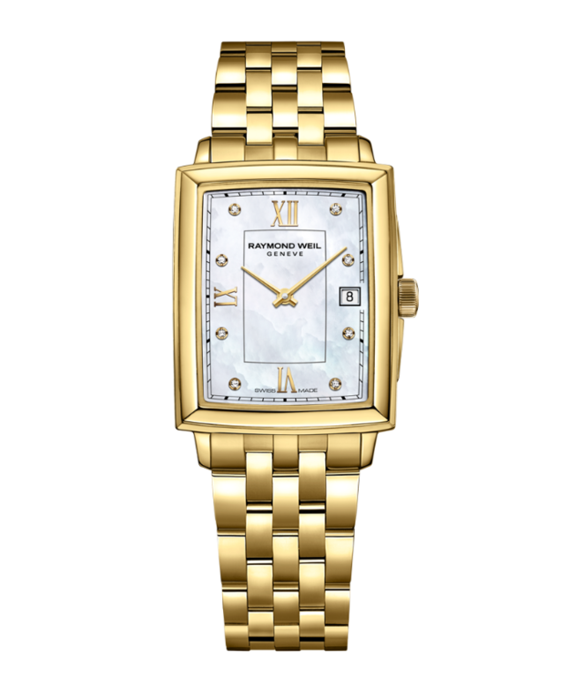 Raymond Weil Toccata Mother of Pearl Diamond Set Dial Rectangular PVD Gold Plated Womens Quartz Watch 5925-P-00995
