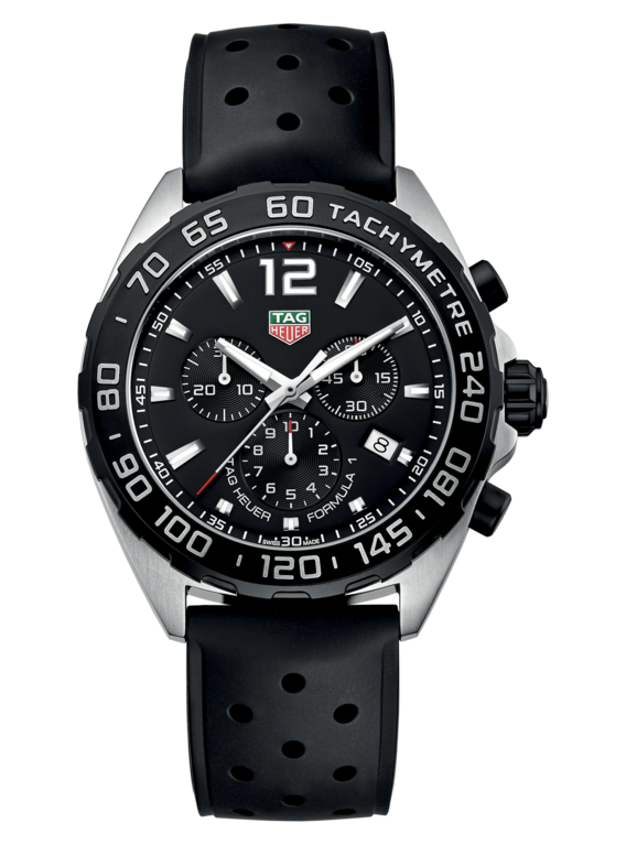 TAG Heuer Formula 1 Black Dial Chronograph Stainless Steel Rubber Strap ...