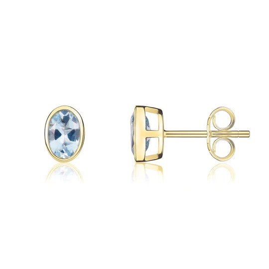 9ct Gold Oval Aquamarine Rubover Set Stud Earrings