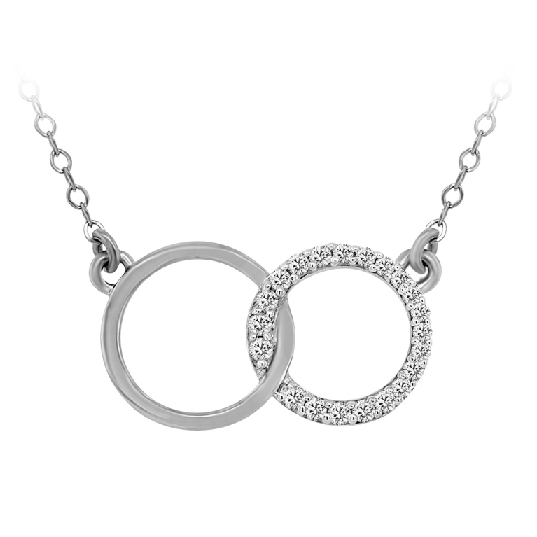9ct White Gold Diamond Set Linked Rings Pendant Necklace