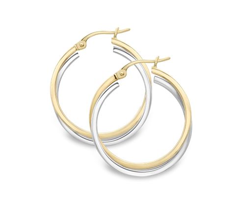 9ct Yellow & White Gold Crossover 20mm Hoop Earrings